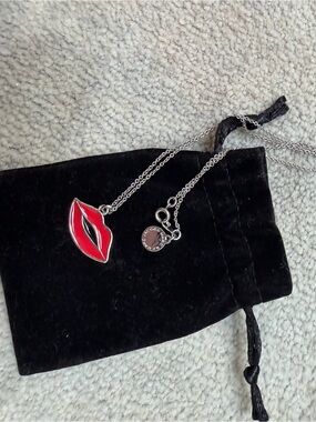 Marc By Marc Jacobs Silver Chain Necklace with Red Lip Pendant